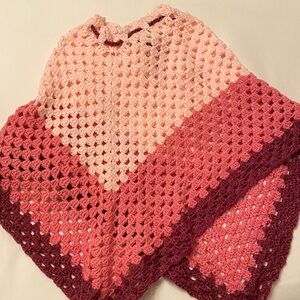 Pink Gradient Crochet Poncho Sweater
